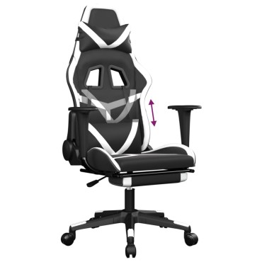 vidaXL Καρέκλα Gaming Μασάζ Υποπόδιο Μαύρο/Λευκό από Συνθετικό Δέρμα 67x64x(116-127)cm 1 τεμ.
