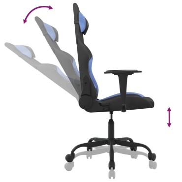 vidaXL Καρέκλα Gaming Μαύρη και Μπλε Υφασμάτινη 65x62,5x(120-130)cm 1 τεμ.
