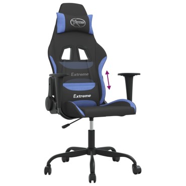 vidaXL Καρέκλα Gaming Μαύρη και Μπλε Υφασμάτινη 65x62,5x(120-130)cm 1 τεμ.