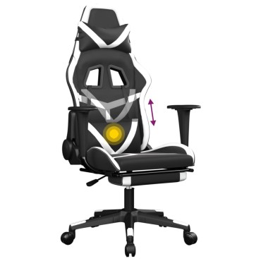vidaXL Καρέκλα Gaming Μασάζ Υποπόδιο Μαύρο άσπρο από Συνθετικό Δέρμα 67x64x(116-127)cm 1 τεμ.