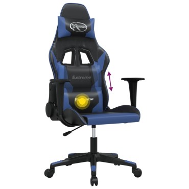 vidaXL Καρέκλα Gaming Μασάζ Μαύρο/Μπλε από Συνθετικό Δέρμα 67x58x(118-128)cm 1 τεμ.