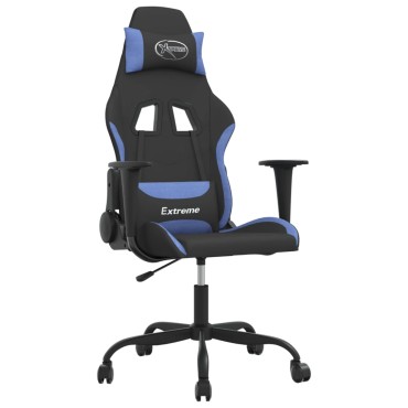 vidaXL Καρέκλα Μασάζ Gaming Μαύρη και Μπλε Υφασμάτινη 65x62,5x(120-130)cm 1 τεμ.