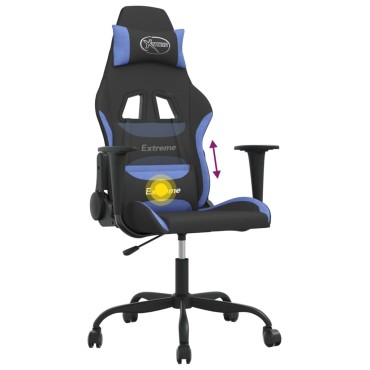 vidaXL Καρέκλα Μασάζ Gaming Μαύρη και Μπλε Υφασμάτινη 65x62,5x(120-130)cm 1 τεμ.
