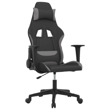 vidaXL Καρέκλα Μασάζ Gaming Μαύρο και Ανοιχτό Γκρι Υφασμάτινη 65x58x(118-128)cm 1 τεμ.