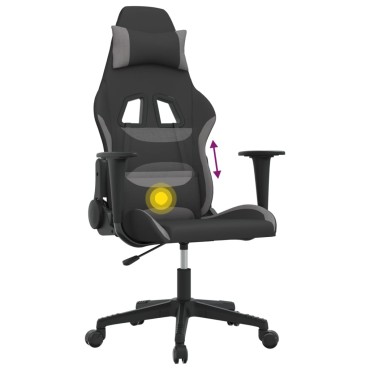 vidaXL Καρέκλα Μασάζ Gaming Μαύρο και Ανοιχτό Γκρι Υφασμάτινη 65x58x(118-128)cm 1 τεμ.