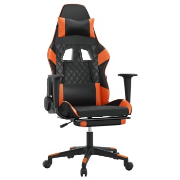 vidaXL Καρέκλα Gaming Μασάζ Υποπόδιο Μαύρο Πορτοκαλί Συνθετικό Δέρμα 64x60x(117-127)cm 1 τεμ.