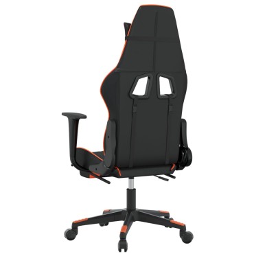 vidaXL Καρέκλα Gaming Μασάζ Υποπόδιο Μαύρο Πορτοκαλί Συνθετικό Δέρμα 64x60x(117-127)cm 1 τεμ.