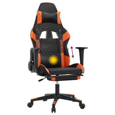 vidaXL Καρέκλα Gaming Μασάζ Υποπόδιο Μαύρο Πορτοκαλί Συνθετικό Δέρμα 64x60x(117-127)cm 1 τεμ.