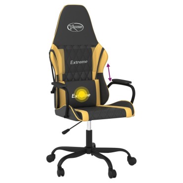 vidaXL Καρέκλα Gaming Μασάζ Μαύρο/Χρυσό από Συνθετικό Δέρμα 54x61,5x(118,5-128)cm 1 τεμ.