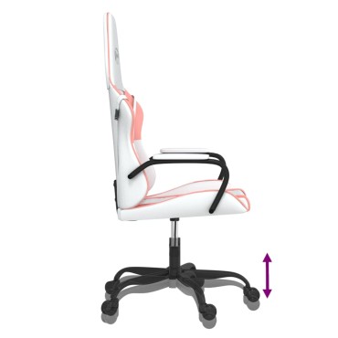 vidaXL Καρέκλα Gaming Λευκό και Ροζ από Συνθετικό Δέρμα 54x61,5x(118,5-128)cm 1 τεμ.