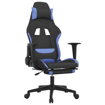 vidaXL Καρέκλα Gaming Μαύρη/Μπλε Ύφασμα με Υποπόδιο 64x60x(117-127)cm 1 τεμ.