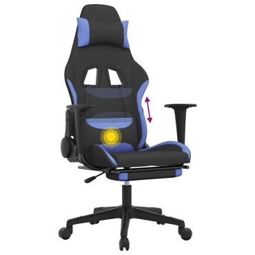 vidaXL Καρέκλα Μασάζ Gaming Μαύρη/Μπλε Ύφασμα με Υποπόδιο 64x60x(117-127)cm 1 τεμ.