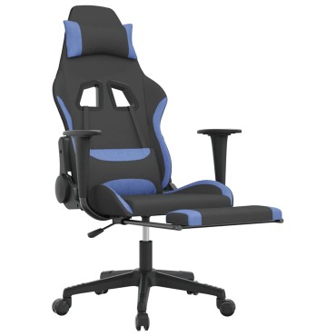 vidaXL Καρέκλα Μασάζ Gaming Μαύρη/Μπλε Ύφασμα με Υποπόδιο 64x60x(117-127)cm 1 τεμ.