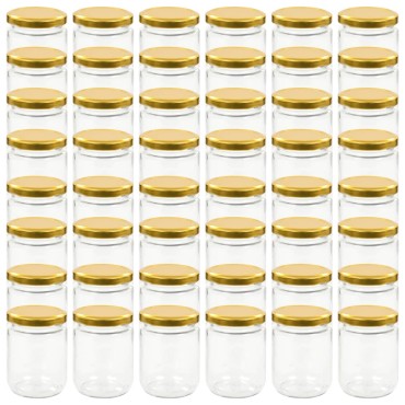 vidaXL Βάζα Μαρμελάδας 48 τεμ. 230 ml Γυάλινα με Χρυσά Καπάκια