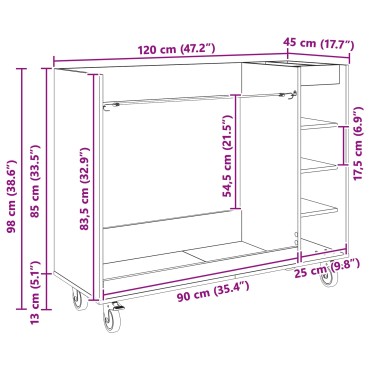 vidaXL Ντουλάπι Γκολφ με τροχούς Artisan Oak 120 x 45 x 98 εκ