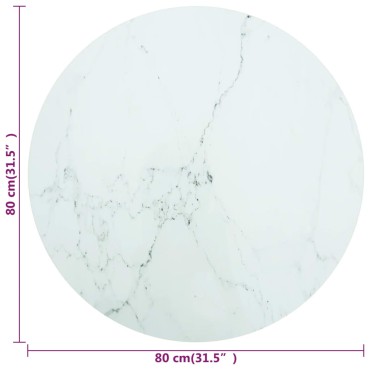 vidaXL Επιφάνεια Τραπεζιού Λευκή 80x1cm Ψημ. Γυαλί Μαρμ. Σχέδιο 1 τεμ.