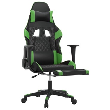vidaXL Καρέκλα Gaming Μασάζ Υποπόδιο Μαύρο/Πράσινο από Συνθετικό Δέρμα 64x60x(117-127)cm 1 τεμ.