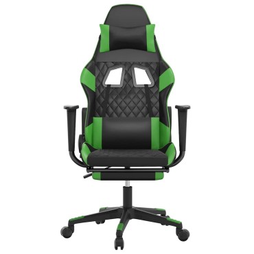 vidaXL Καρέκλα Gaming Μασάζ Υποπόδιο Μαύρο/Πράσινο από Συνθετικό Δέρμα 64x60x(117-127)cm 1 τεμ.