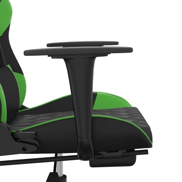 vidaXL Καρέκλα Gaming Μασάζ Υποπόδιο Μαύρο/Πράσινο από Συνθετικό Δέρμα 64x60x(117-127)cm 1 τεμ.