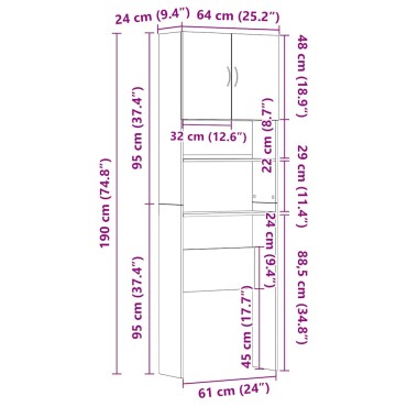 vidaXL Ντουλάπι Πλυντηρίου Χρώμα Sonoma Δρυς 64x24x190 εκ Επεξ. Ξύλο