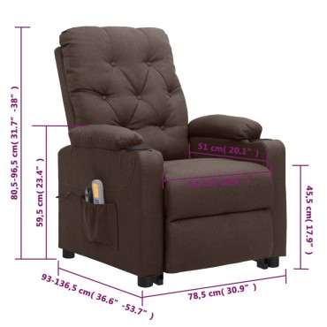 vidaXL Πολυθρόνα Μασάζ με Ανύψωση Καφέ Υφασμάτινη