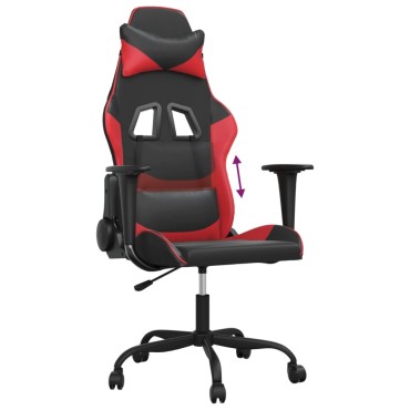 vidaXL Καρέκλα Gaming Μασάζ Μαύρο/Κόκκινο από Συνθετικό Δέρμα 66x56x(120,5-131)cm 1 τεμ.