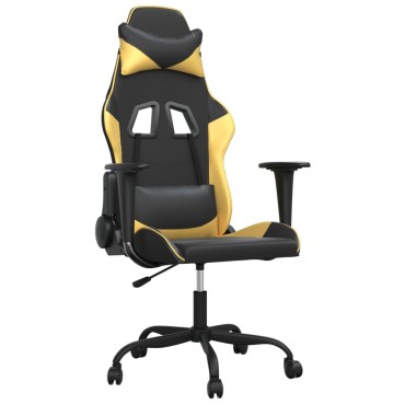 vidaXL Καρέκλα Gaming Μαύρο/Χρυσό από Συνθετικό Δέρμα 66x56x(120,5-131)cm 1 τεμ.