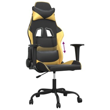 vidaXL Καρέκλα Gaming Μαύρο/Χρυσό από Συνθετικό Δέρμα 66x56x(120,5-131)cm 1 τεμ.