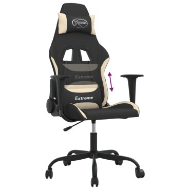 vidaXL Καρέκλα Gaming Μαύρη και Κρεμ Υφασμάτινη 65x62,5x(120-130)cm 1 τεμ.