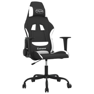 vidaXL Καρέκλα Gaming Μαύρη και Λευκό Υφασμάτινη 65x62,5x(120-130)cm 1 τεμ.
