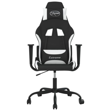 vidaXL Καρέκλα Gaming Μαύρη και Λευκό Υφασμάτινη 65x62,5x(120-130)cm 1 τεμ.