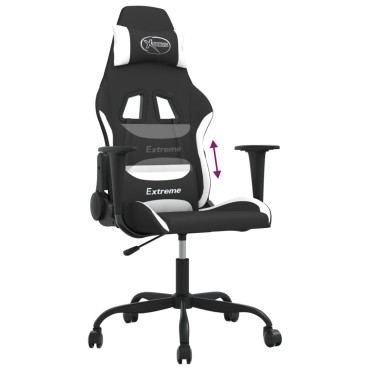vidaXL Καρέκλα Gaming Μαύρη και Λευκό Υφασμάτινη 65x62,5x(120-130)cm 1 τεμ.