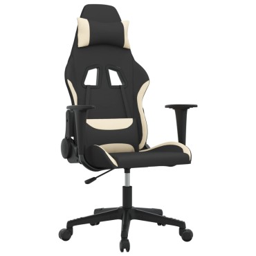 vidaXL Καρέκλα Gaming Μαύρη και Κρεμ Υφασμάτινη 65x58x(118-128)cm 1 τεμ.
