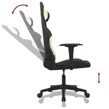 vidaXL Καρέκλα Gaming Μαύρη και Κρεμ Υφασμάτινη 65x58x(118-128)cm 1 τεμ.
