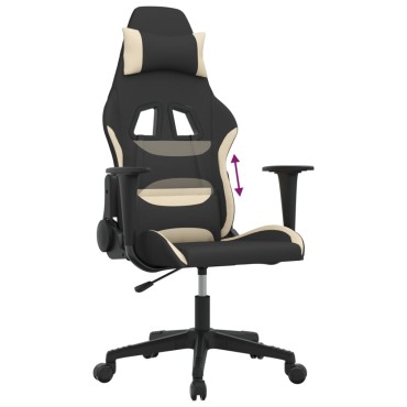 vidaXL Καρέκλα Gaming Μαύρη και Κρεμ Υφασμάτινη 65x58x(118-128)cm 1 τεμ.
