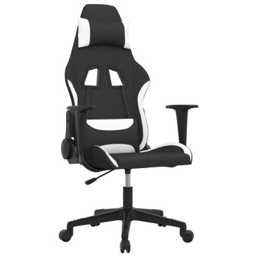 vidaXL Καρέκλα Gaming Μαύρη και Λευκό Υφασμάτινη 65x58x(118-128)cm 1 τεμ.