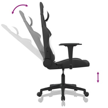 vidaXL Καρέκλα Gaming Μαύρη και Λευκό Υφασμάτινη 65x58x(118-128)cm 1 τεμ.
