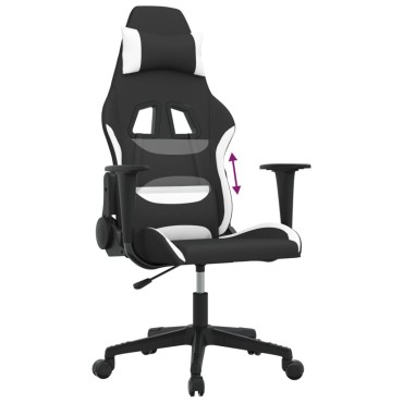 vidaXL Καρέκλα Gaming Μαύρη και Λευκό Υφασμάτινη 65x58x(118-128)cm 1 τεμ.