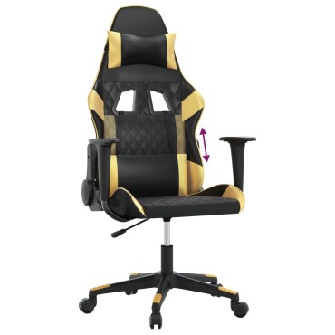 vidaXL Καρέκλα Gaming Μαύρο/Χρυσό από Συνθετικό Δέρμα 64x60x(117-127)cm 1 τεμ.