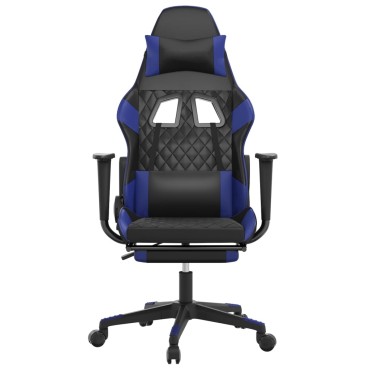 vidaXL Καρέκλα Gaming Μασάζ Υποπόδιο Μαύρο/μπλε από Συνθετικό Δέρμα 64x60x(117-127)cm 1 τεμ.