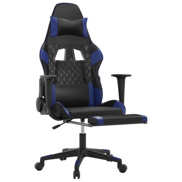 vidaXL Καρέκλα Gaming Μασάζ Υποπόδιο Μαύρο/μπλε από Συνθετικό Δέρμα 64x60x(117-127)cm 1 τεμ.