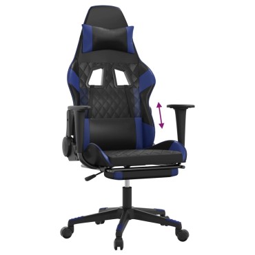 vidaXL Καρέκλα Gaming Μασάζ Υποπόδιο Μαύρο/μπλε από Συνθετικό Δέρμα 64x60x(117-127)cm 1 τεμ.