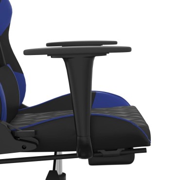 vidaXL Καρέκλα Gaming Μασάζ Υποπόδιο Μαύρο/μπλε από Συνθετικό Δέρμα 64x60x(117-127)cm 1 τεμ.