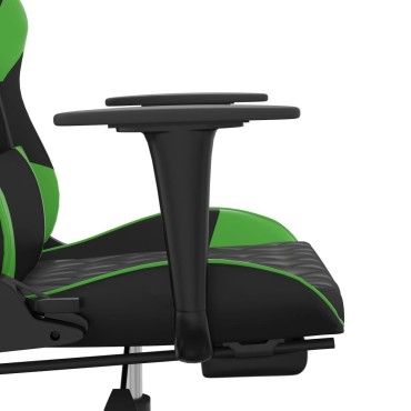 vidaXL Καρέκλα Gaming Μασάζ Υποπόδιο Μαύρο/Πράσινο από Συνθετικό Δέρμα 64x60x(117-127)cm 1 τεμ.