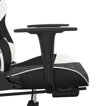 vidaXL Καρέκλα Gaming Μασάζ Υποπόδιο Μαύρο/Λευκό από Συνθετικό Δέρμα 64x60x(117-127)cm 1 τεμ.