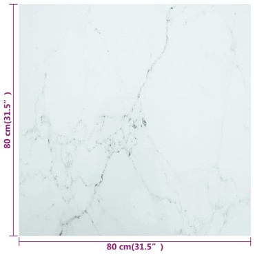 vidaXL Επιφάνεια Τραπεζιού Λευκή 80x80cm 6 χιλ Ψημ. Γυαλί Μαρμ. Σχέδιο 1 τεμ.