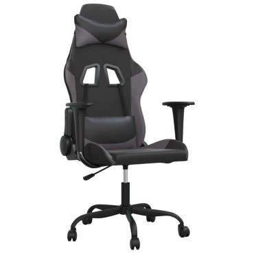 vidaXL Καρέκλα Gaming Μασάζ Μαύρο/Γκρι από Συνθετικό Δέρμα 66,5x61x(118-127,5)cm 1 τεμ.