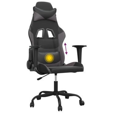 vidaXL Καρέκλα Gaming Μασάζ Μαύρο/Γκρι από Συνθετικό Δέρμα 66,5x61x(118-127,5)cm 1 τεμ.