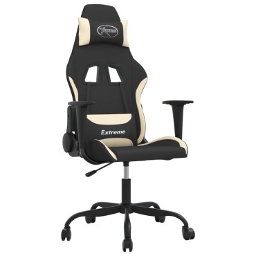 vidaXL Καρέκλα Μασάζ Gaming Μαύρη και Κρεμ Υφασμάτινη 65x62,5x(120-130)cm 1 τεμ.