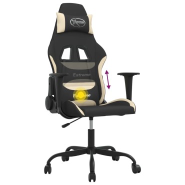 vidaXL Καρέκλα Μασάζ Gaming Μαύρη και Κρεμ Υφασμάτινη 65x62,5x(120-130)cm 1 τεμ.